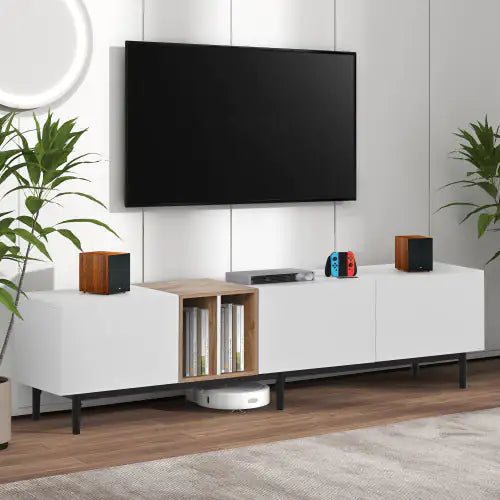 Modern TV Stand for Up to 80” TVs – Three Doors Storage Cabinet