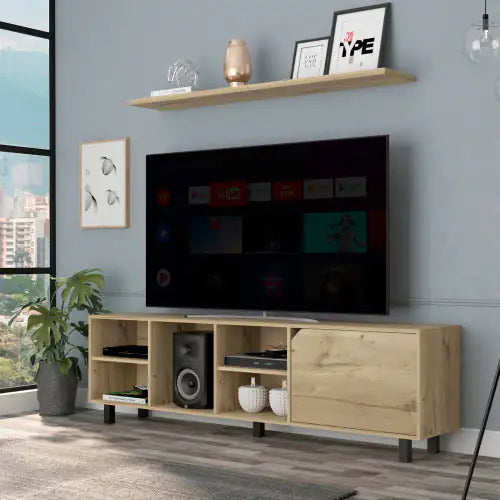 Valdivia Light Oak TV Stand – Four Open Shelves, Five-Leg Modern Design