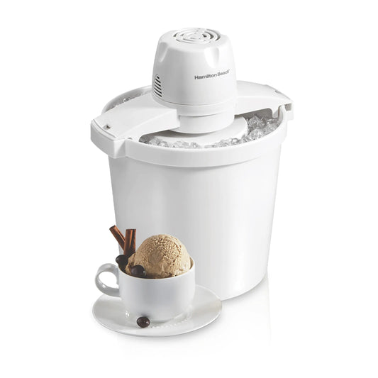 Hamilton Beach 4-Quart Electric Ice Cream Maker – Automatic Frozen Yogurt, Sorbet, Gelato & Custard Machine (White)