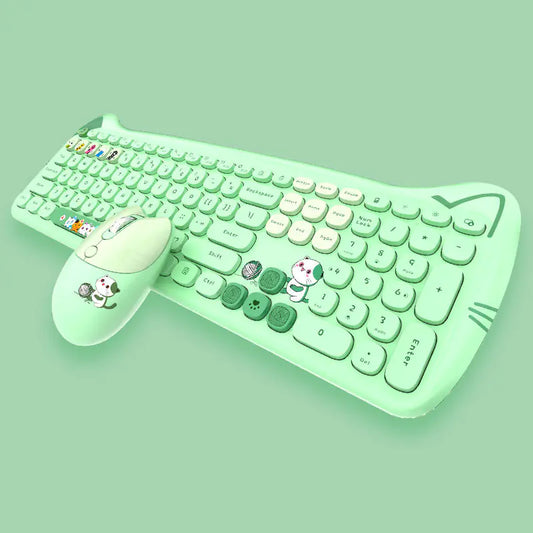 Wireless Keyboard and Mouse Set for Girls – Punk Style Cute Retro Combo for Laptop & PC