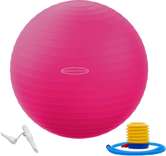 Fitvids Anti-Burst and Slip Resistant Exercise Ball Yoga Ball Fitness Ball Birthing Ball with Quick Pump 2000-Pound Capacity Pink 22-inch M