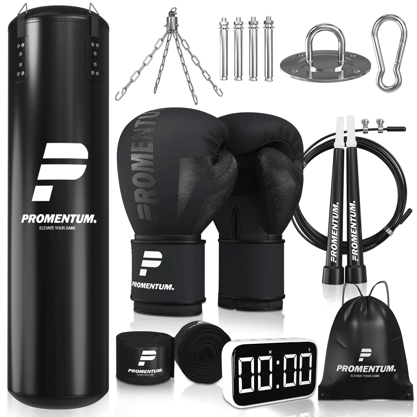 Boxing Punching Bag Set for Adults – Complete Kit with Unfilled Bag Gloves Timer & Hand Wraps – Versatile Training Equipment for Kickboxing Karate Muay Thai MMA and More