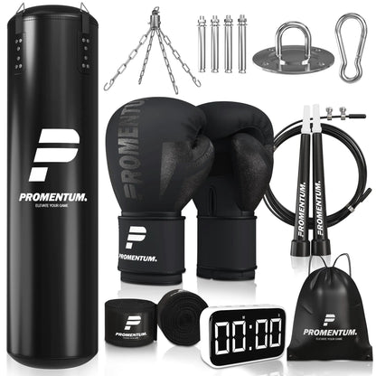 Boxing Punching Bag Set for Adults – Complete Kit with Unfilled Bag Gloves Timer & Hand Wraps – Versatile Training Equipment for Kickboxing Karate Muay Thai MMA and More
