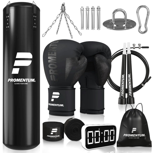 Boxing Punching Bag Set for Adults – Complete Kit with Unfilled Bag Gloves Timer & Hand Wraps – Versatile Training Equipment for Kickboxing Karate Muay Thai MMA and More