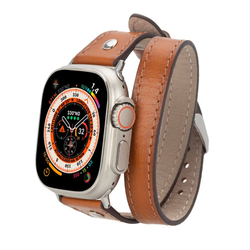 Basin Double Tour Leather Band for Apple Watch – Compatible with Series 9, Ultra 2 & SE