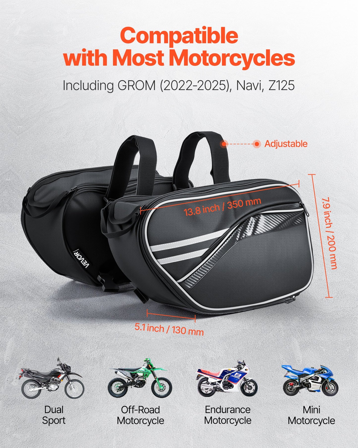Universal Motorcycle Saddlebag | With Rain Cover And Straps