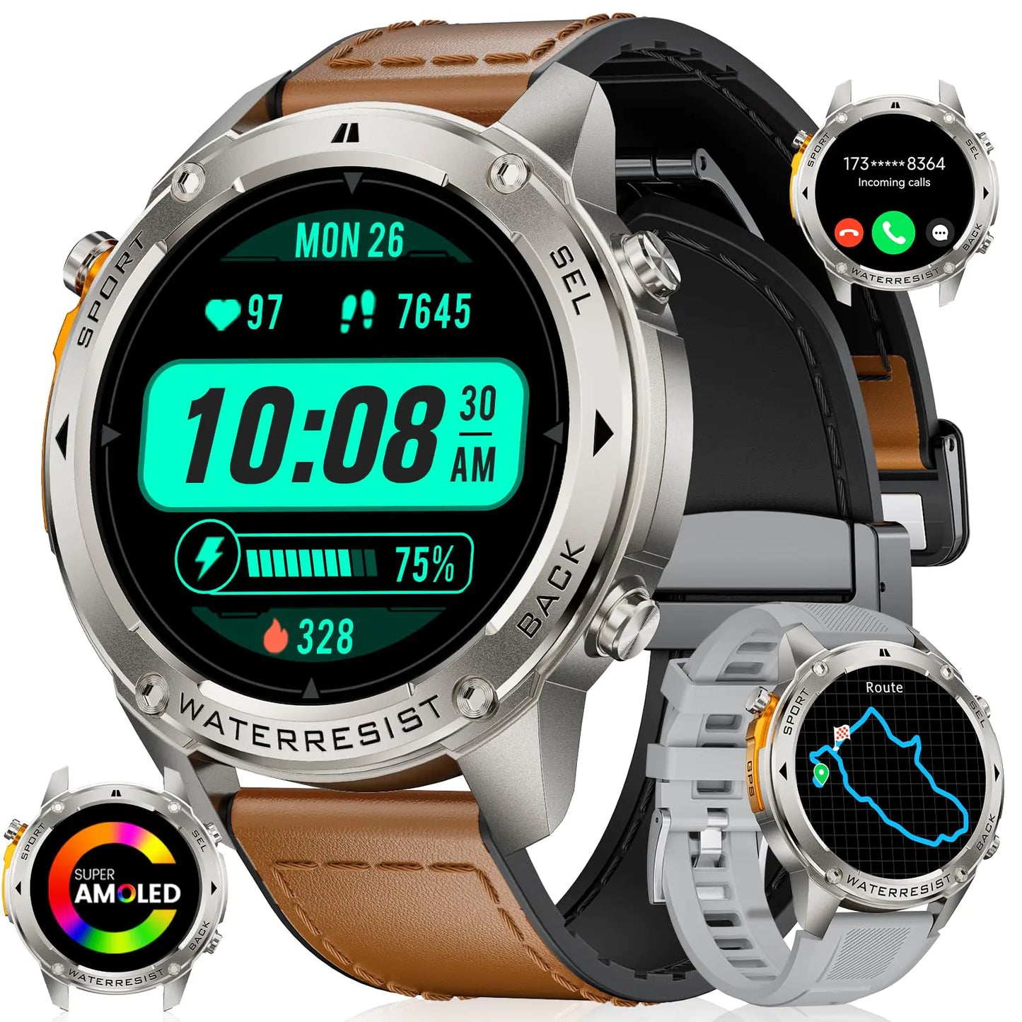 LIGE GPS Military Smart Watch for Men – Rugged AMOLED Fitness Tracker with Compass & 170+ Sport Modes
