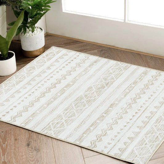 Jinchan 2x3 Washable Moroccan Entryway Rug – Ultra-Thin Non-Slip Door Mat for Bathroom, Kitchen, Bedroom, or Laundry Room (Taupe)